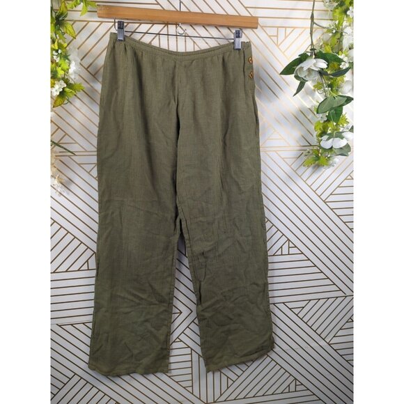 FUNKY PEOPLE Women's Green Cotton Boho Lagenlook Pants Hippie Button Size M READ - Picture 2 of 9